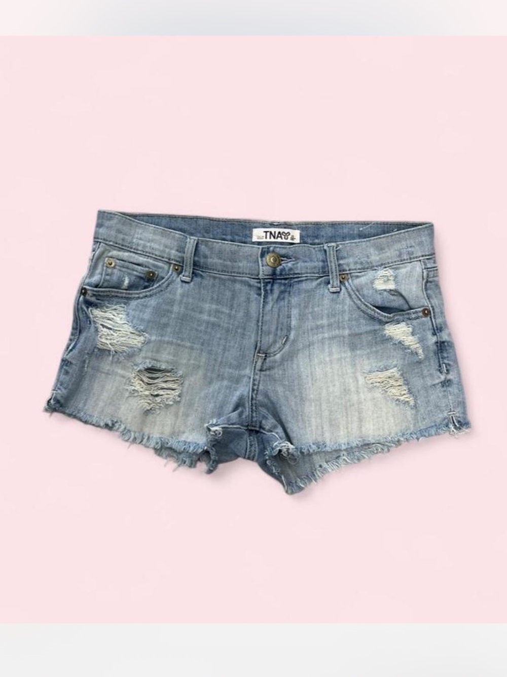 TNA Distressed Denim Shorts Y2K Frayed Low Rise Cutoffs